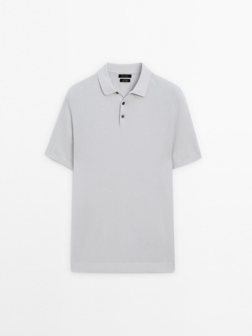 Massimo Dutti Short Sleeve Cotton Polo Sweater Men Polo Shirt Light Grey | US-ZM6570493