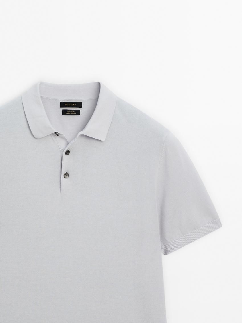 Massimo Dutti Short Sleeve Cotton Polo Sweater Men Polo Shirt Light Grey | US-ZM6570493