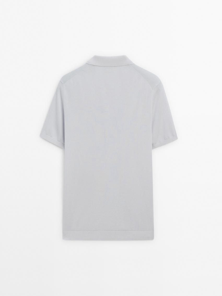 Massimo Dutti Short Sleeve Cotton Polo Sweater Men Polo Shirt Light Grey | US-ZM6570493