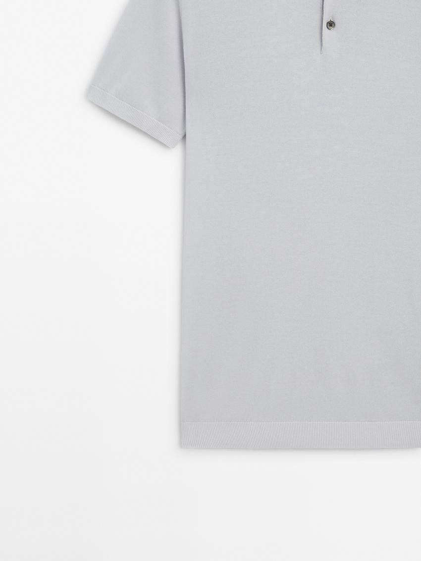 Massimo Dutti Short Sleeve Cotton Polo Sweater Men Polo Shirt Light Grey | US-ZM6570493
