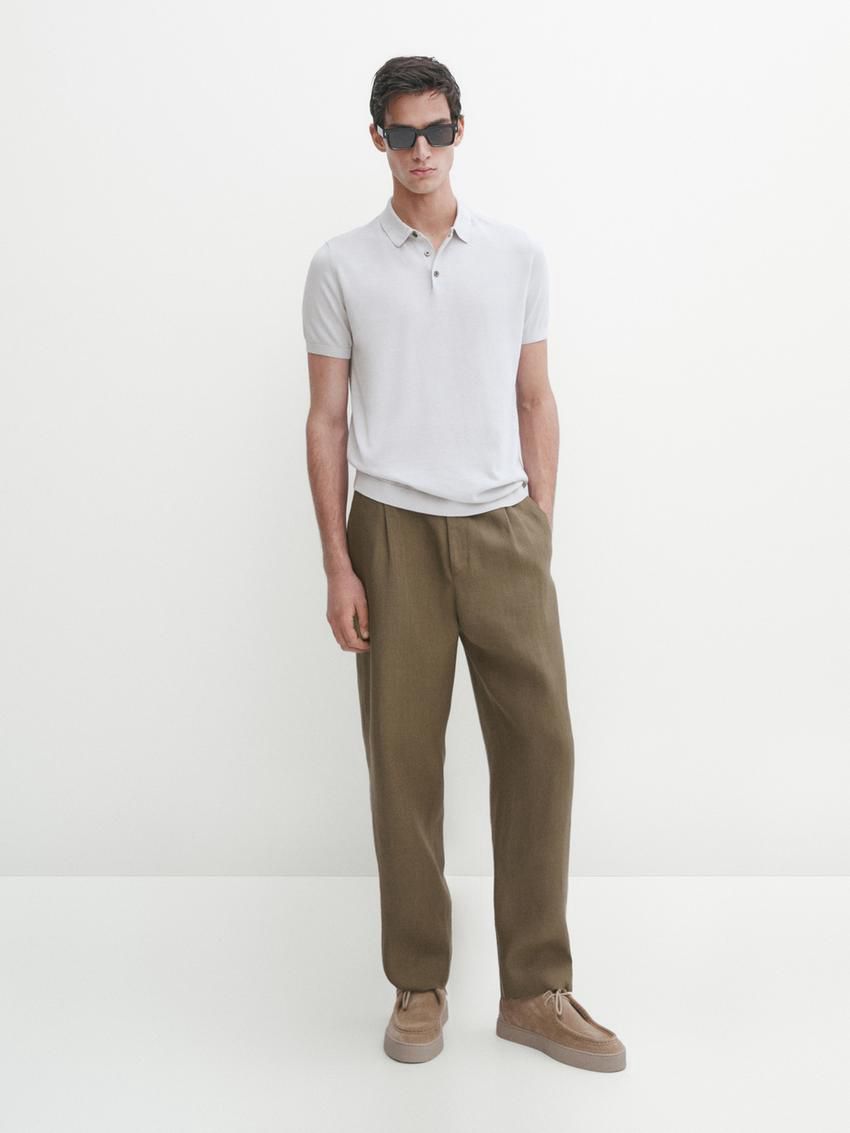 Massimo Dutti Short Sleeve Cotton Polo Sweater Men Polo Shirt Light Grey | US-ZM6570493