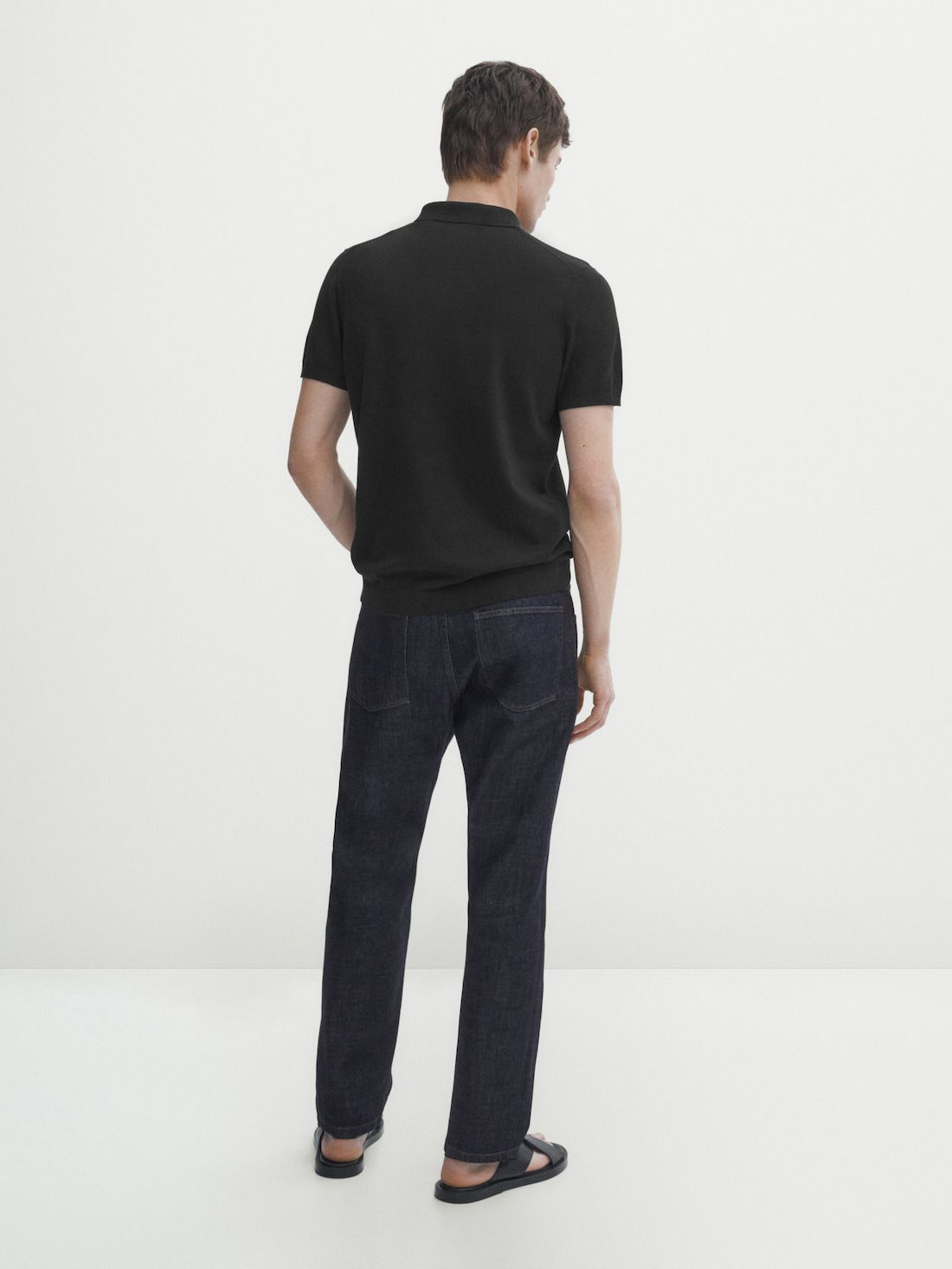 Massimo Dutti Short Sleeve Cotton Sweater Men Polo Shirt Black | US-GU0624598