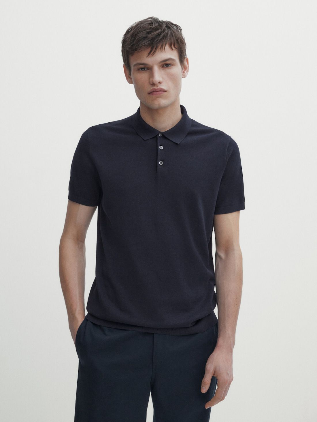 Massimo Dutti Short Sleeve Cotton Sweater Men Polo Shirt Navy | US-SA8402671