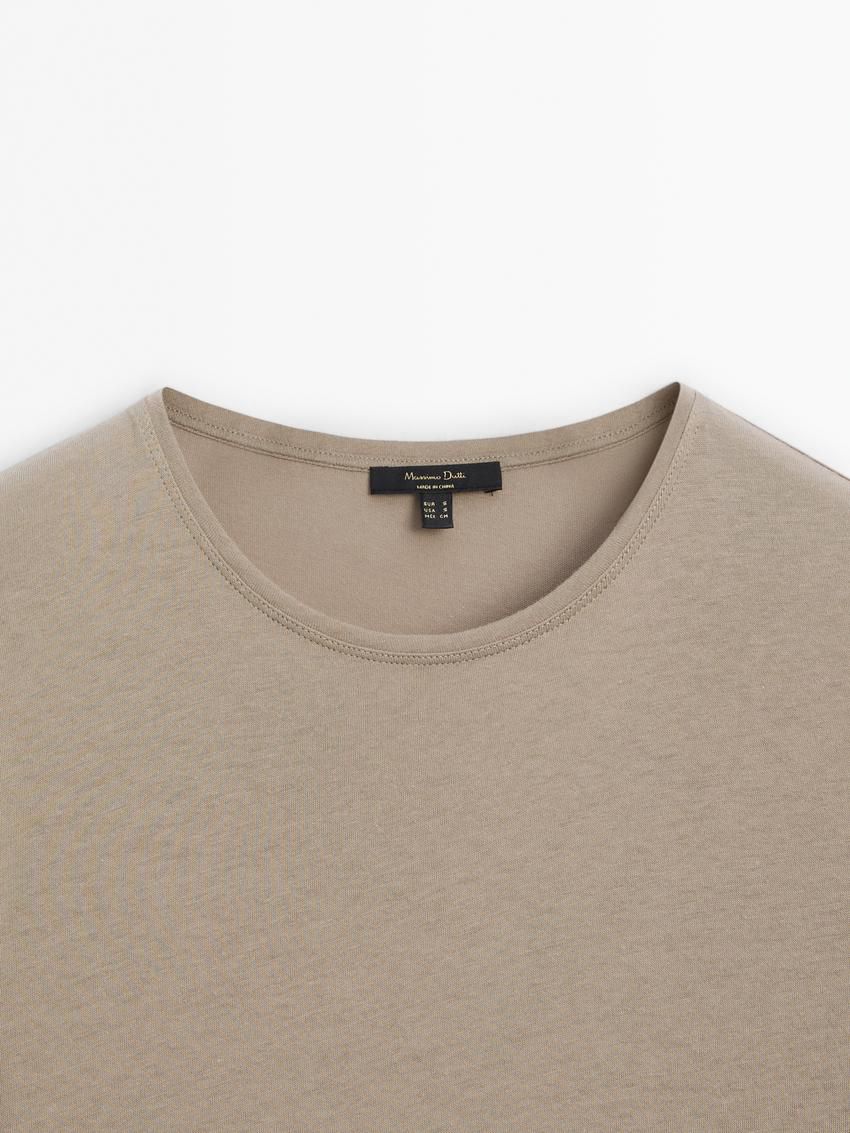 Massimo Dutti Short Sleeve Cotton Women T-Shirt Brown Beige | US-EA3587649