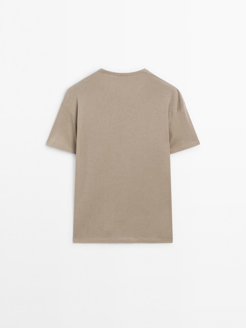Massimo Dutti Short Sleeve Cotton Women T-Shirt Brown Beige | US-EA3587649