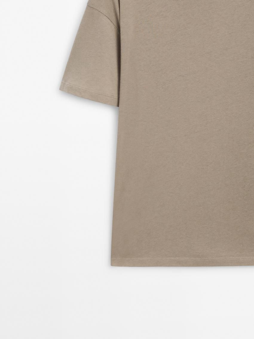 Massimo Dutti Short Sleeve Cotton Women T-Shirt Brown Beige | US-EA3587649