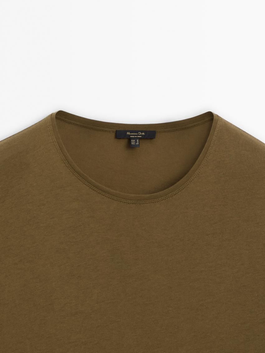 Massimo Dutti Short Sleeve Cotton Women T-Shirt Dark Khaki | US-OT9068435
