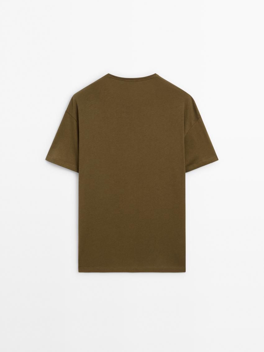 Massimo Dutti Short Sleeve Cotton Women T-Shirt Dark Khaki | US-OT9068435