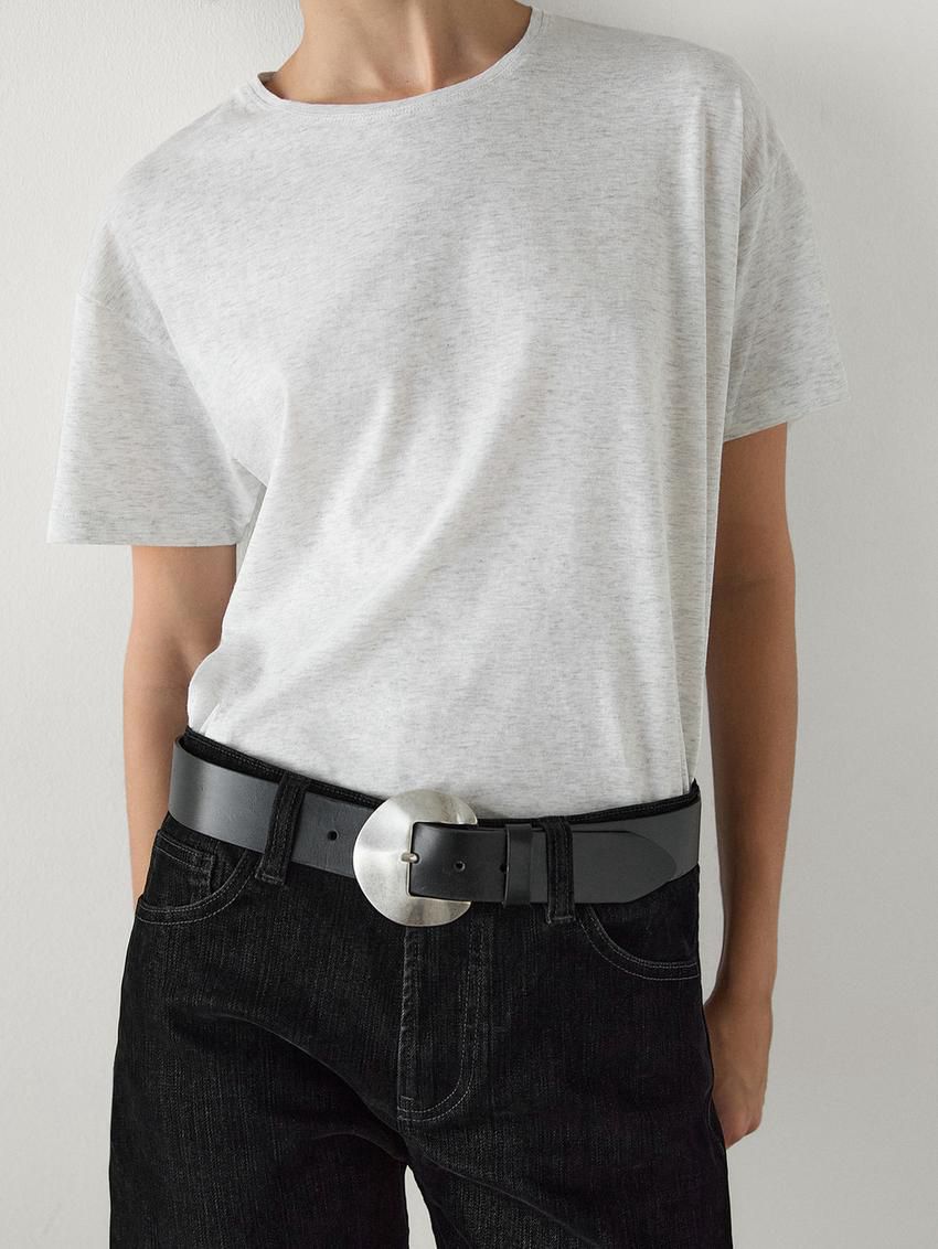 Massimo Dutti Short Sleeve Cotton Women T-Shirt Grey | US-QW6394805