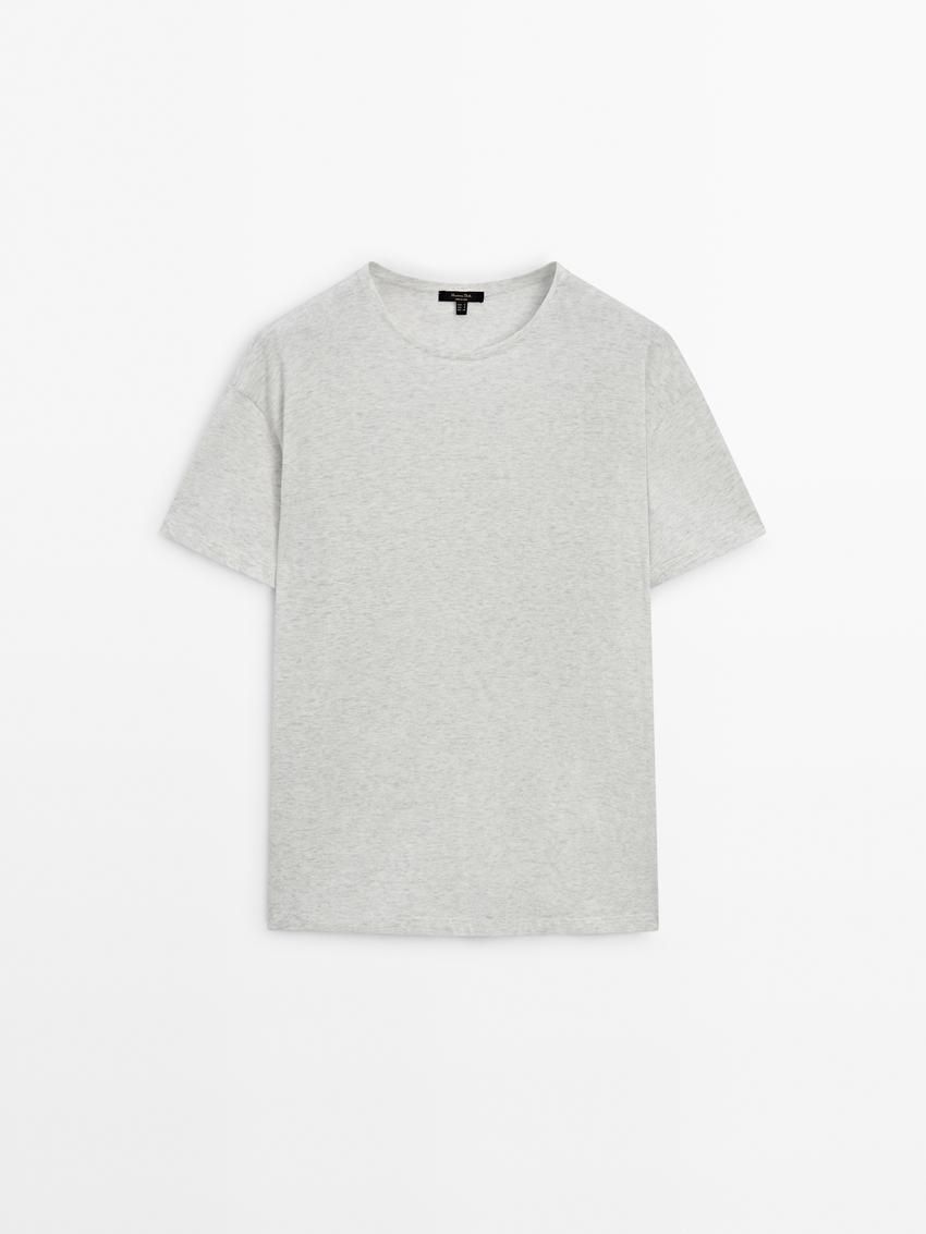 Massimo Dutti Short Sleeve Cotton Women T-Shirt Grey | US-QW6394805