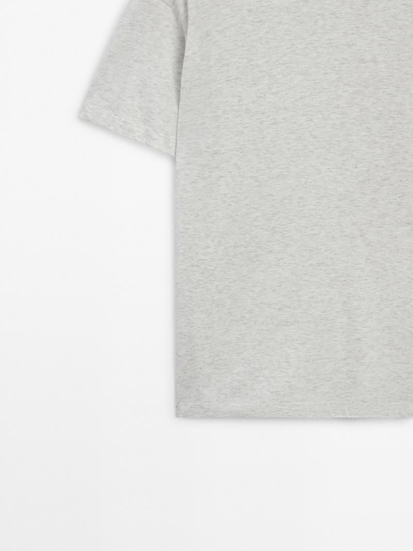 Massimo Dutti Short Sleeve Cotton Women T-Shirt Grey | US-QW6394805