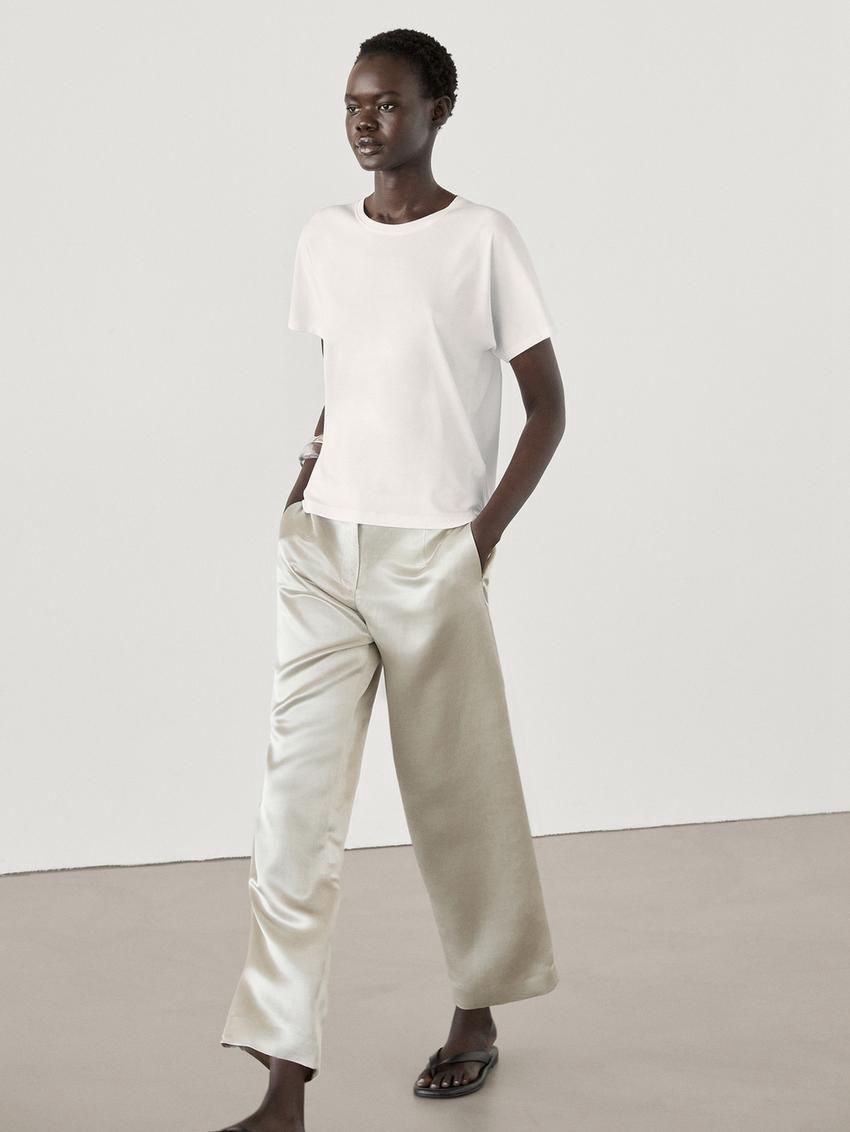 Massimo Dutti Short Sleeve Cotton Women T-Shirt White | US-RZ6132459