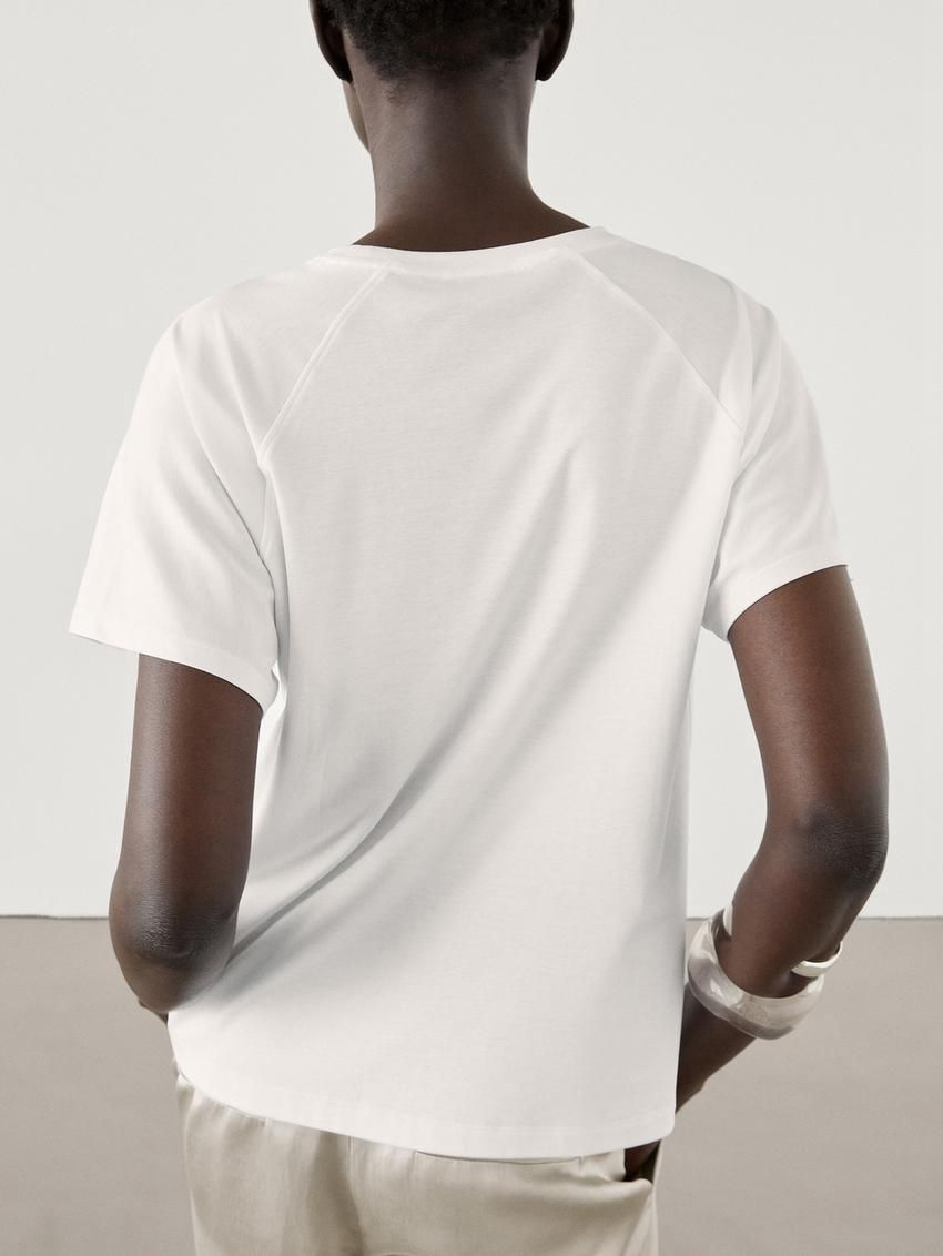 Massimo Dutti Short Sleeve Cotton Women T-Shirt White | US-RZ6132459