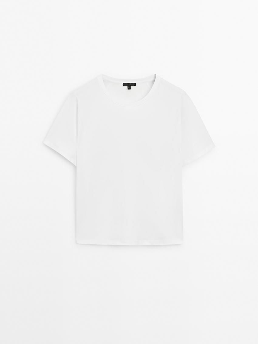 Massimo Dutti Short Sleeve Cotton Women T-Shirt White | US-RZ6132459