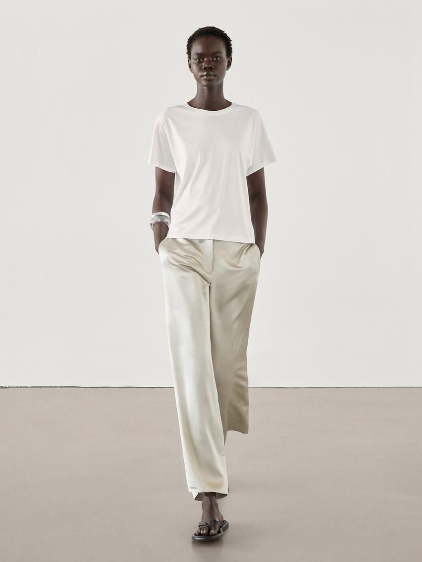 Massimo Dutti Short Sleeve Cotton Women T-Shirt White | US-RZ6132459