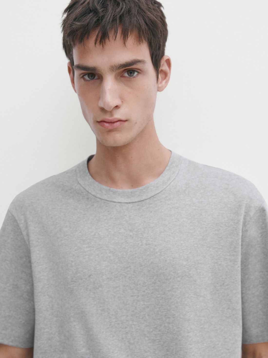 Massimo Dutti Short Sleeve Cotton - Studio Men T-Shirt Grey | US-ME9342605