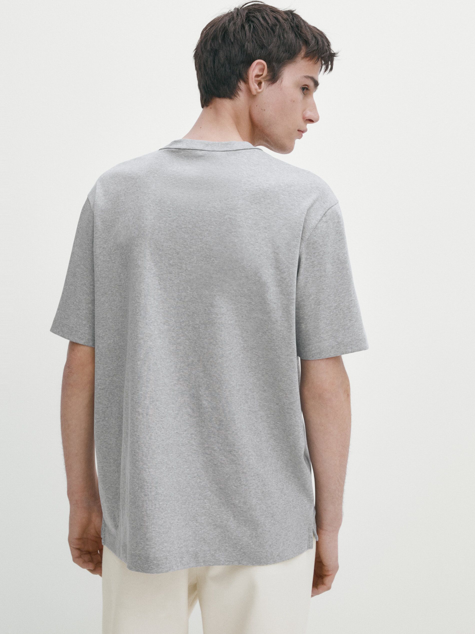 Massimo Dutti Short Sleeve Cotton - Studio Men T-Shirt Grey | US-ME9342605