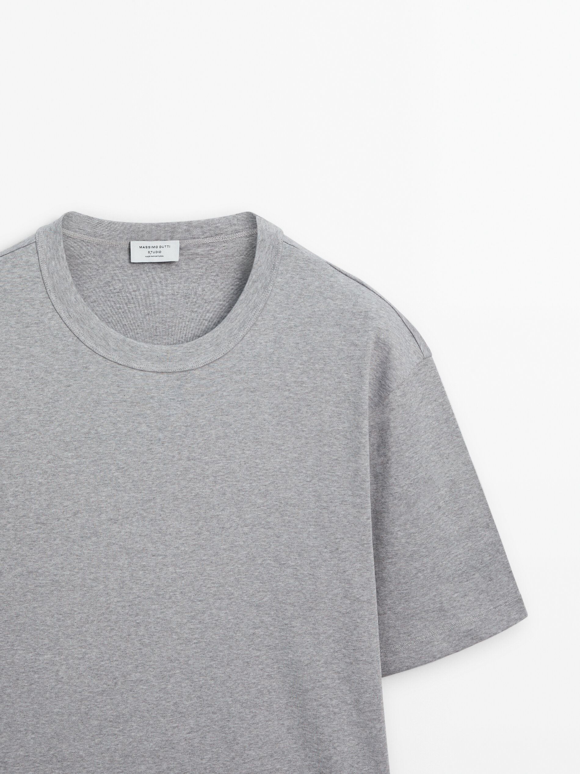 Massimo Dutti Short Sleeve Cotton - Studio Men T-Shirt Grey | US-ME9342605