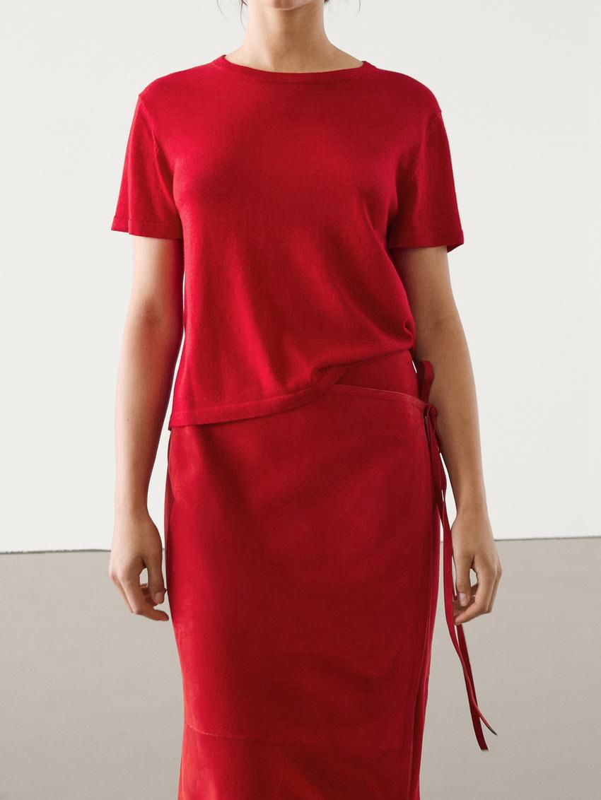 Massimo Dutti Short Sleeve Crew Neck Women Sweater Red | US-PX3954862