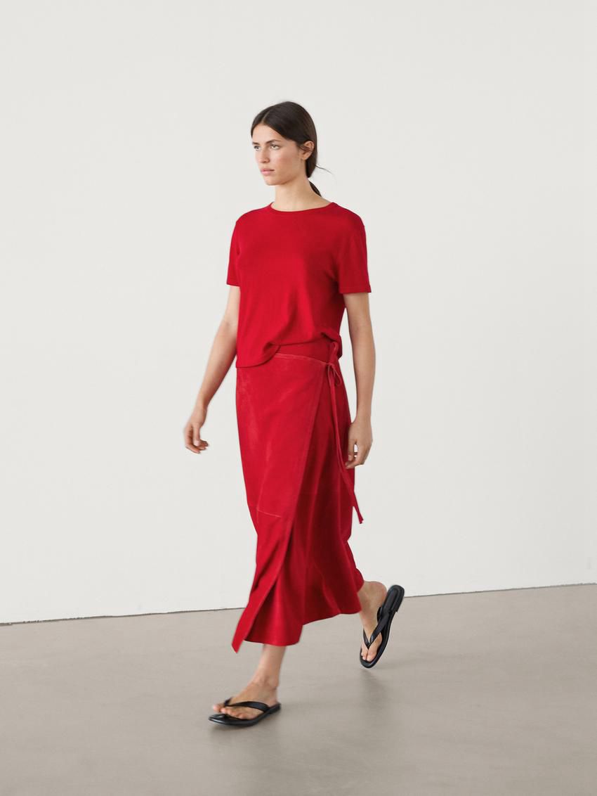 Massimo Dutti Short Sleeve Crew Neck Women Sweater Red | US-PX3954862