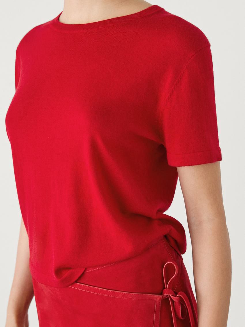 Massimo Dutti Short Sleeve Crew Neck Women Sweater Red | US-PX3954862