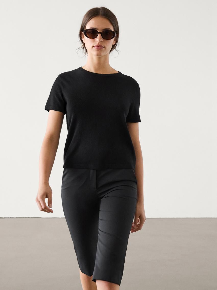 Massimo Dutti Short Sleeve Crew Neck Women Sweater Black | US-PX3076149