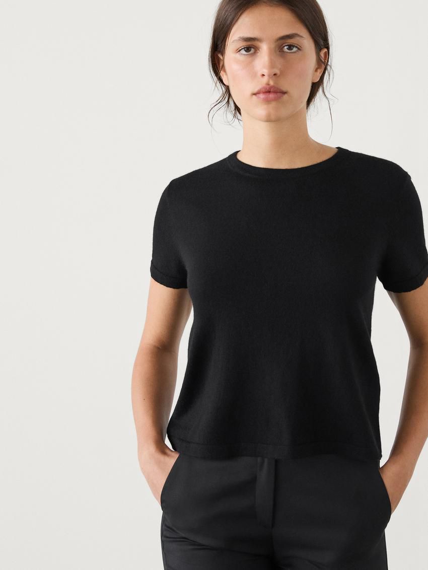 Massimo Dutti Short Sleeve Crew Neck Women Sweater Black | US-PX3076149