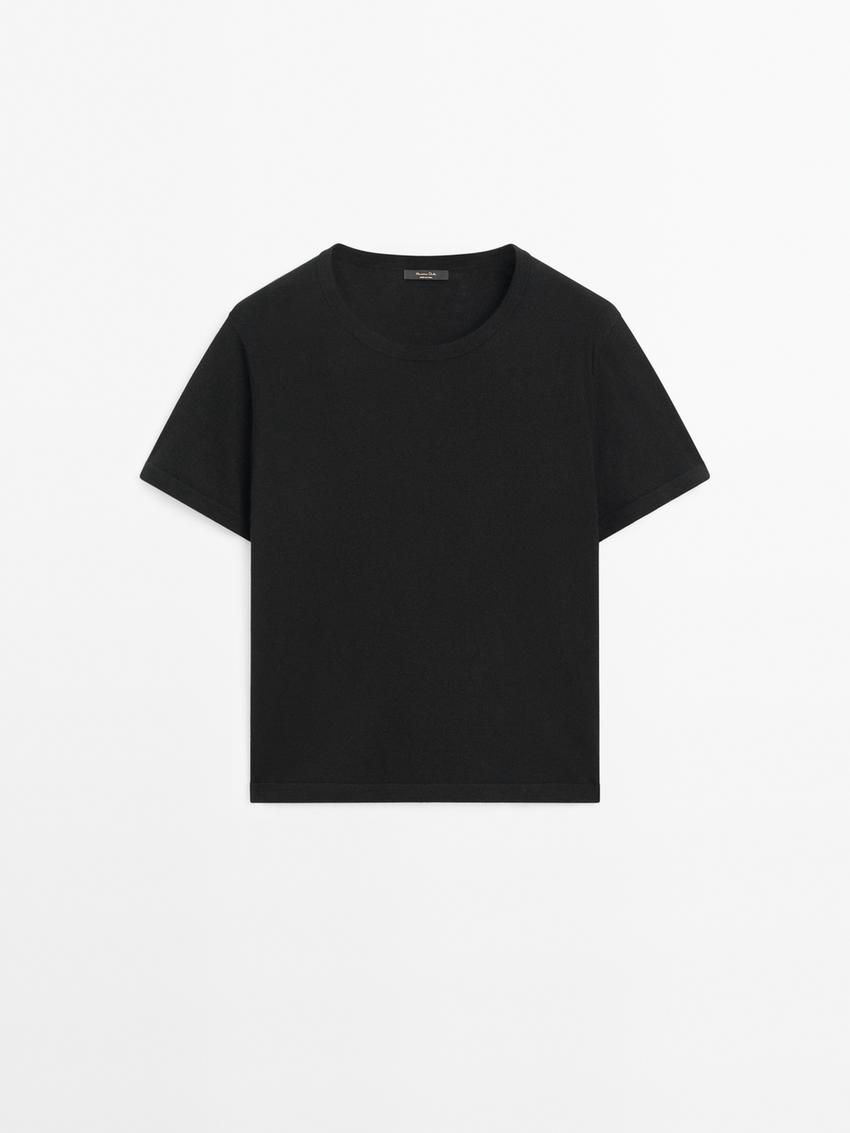 Massimo Dutti Short Sleeve Crew Neck Women Sweater Black | US-PX3076149