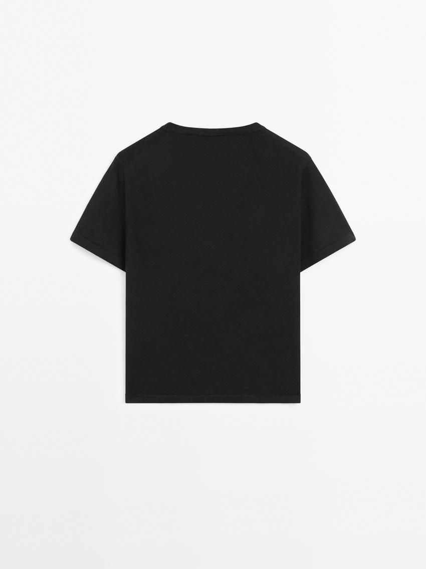 Massimo Dutti Short Sleeve Crew Neck Women Sweater Black | US-PX3076149