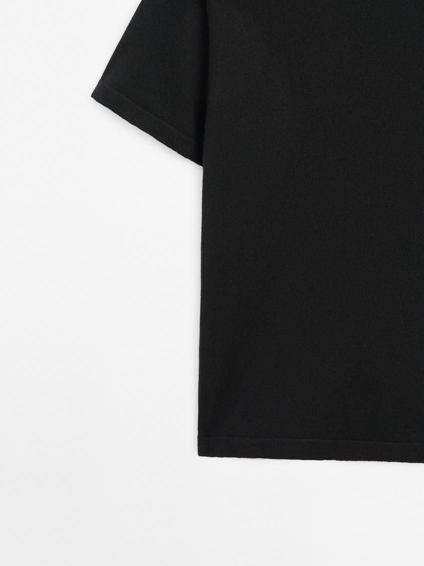Massimo Dutti Short Sleeve Crew Neck Women Sweater Black | US-PX3076149