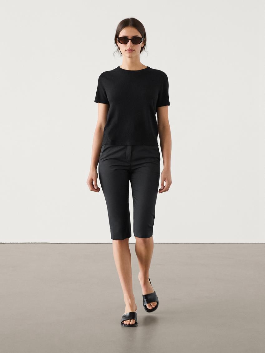 Massimo Dutti Short Sleeve Crew Neck Women Sweater Black | US-PX3076149