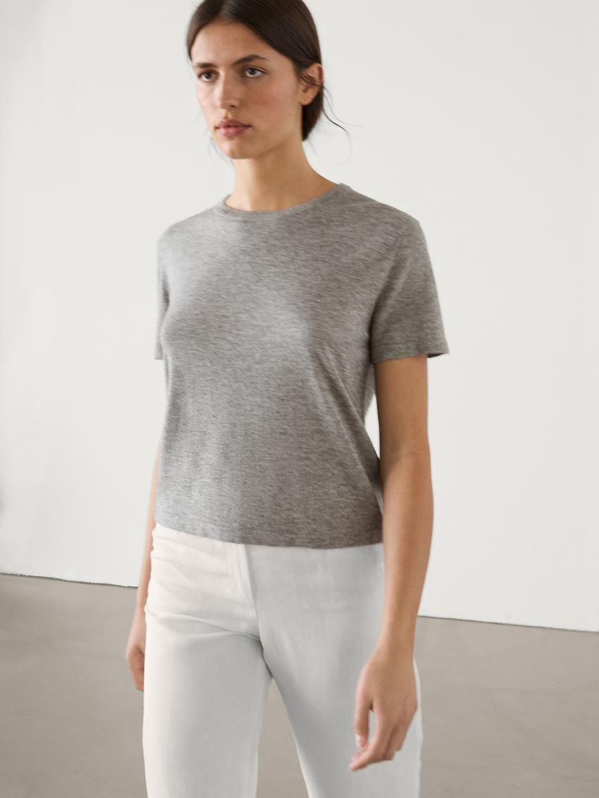 Massimo Dutti Short Sleeve Crew Neck Women Sweater Grey | US-JE3506184