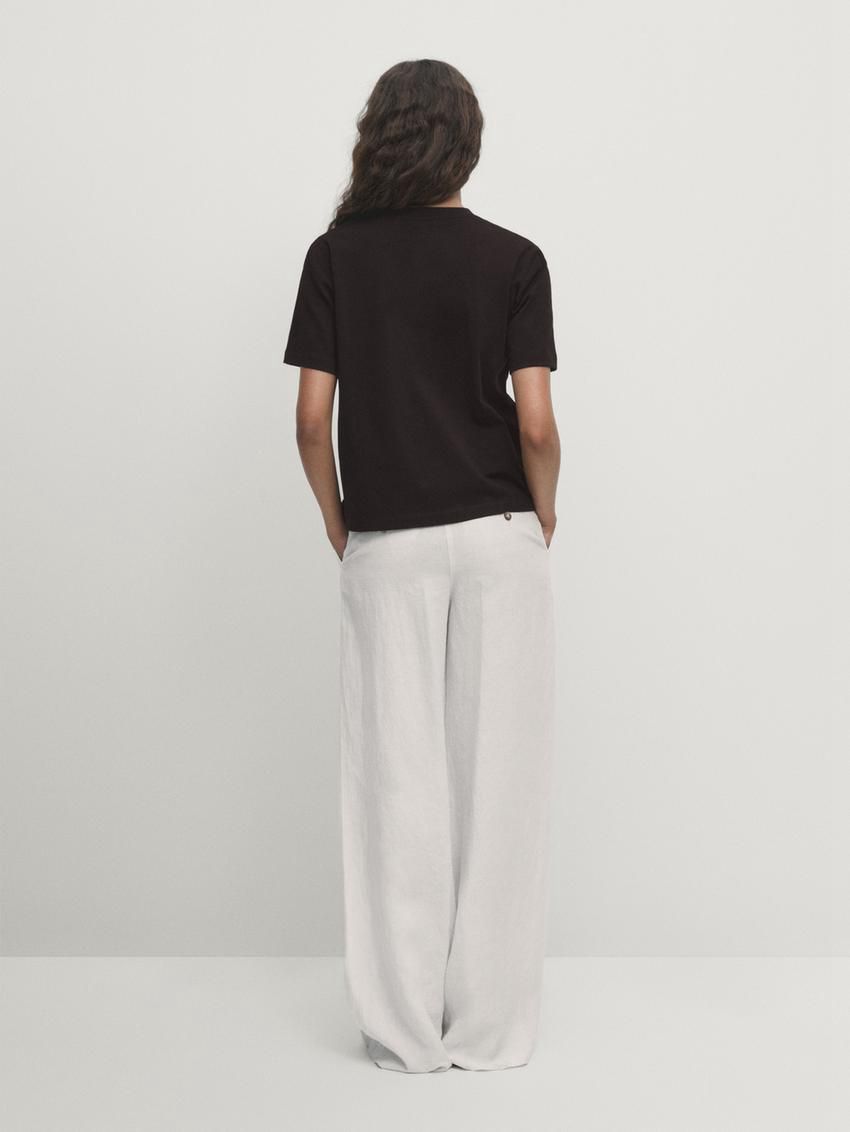 Massimo Dutti Short Sleeve Cropped Women T-Shirt Dark Brown | US-UK7621894