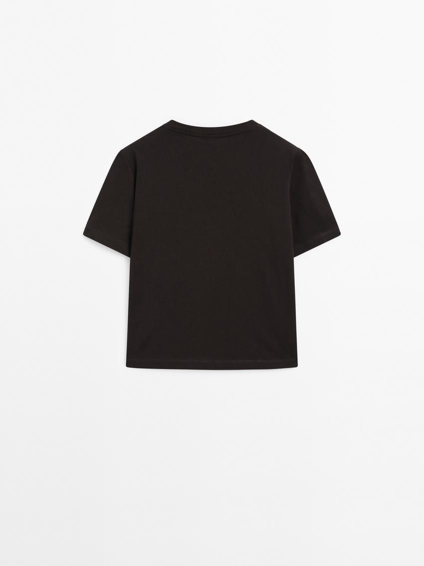 Massimo Dutti Short Sleeve Cropped Women T-Shirt Dark Brown | US-UK7621894