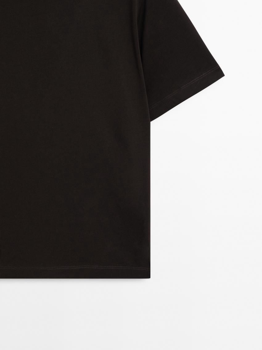 Massimo Dutti Short Sleeve Cropped Women T-Shirt Dark Brown | US-UK7621894