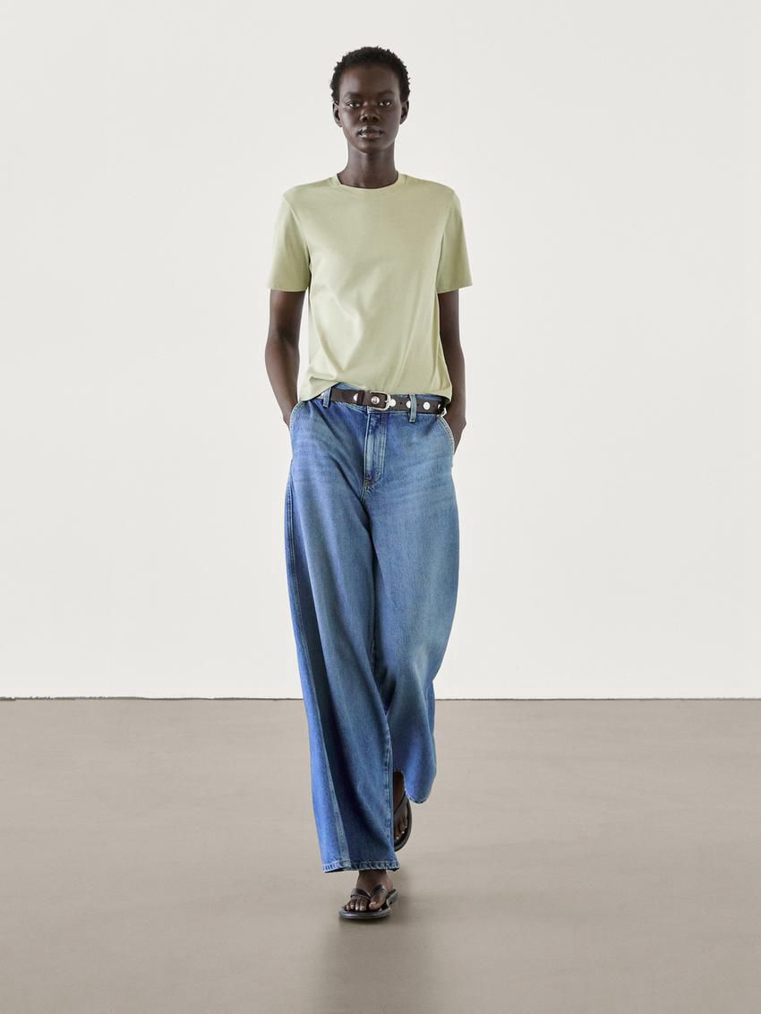 Massimo Dutti Short Sleeve Cropped Women T-Shirt Green | US-DW9067453