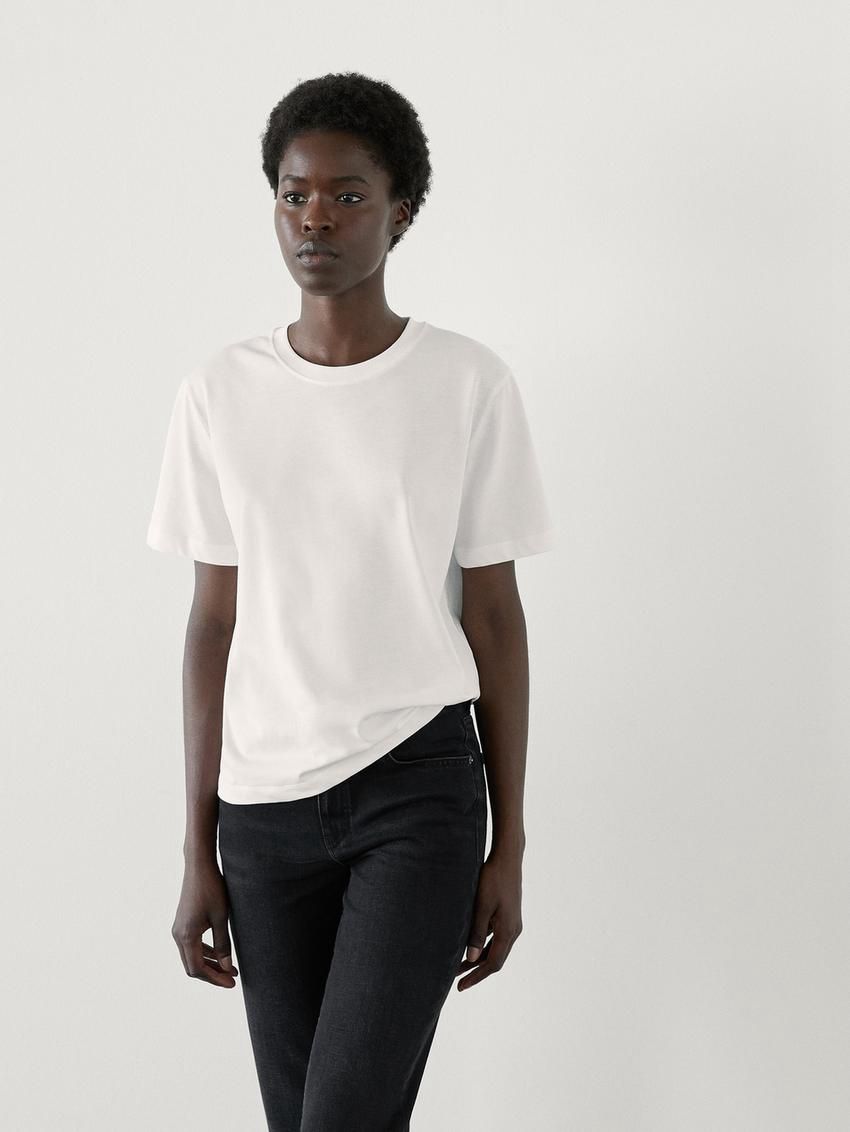 Massimo Dutti Short Sleeve Cropped Women T-Shirt White | US-EQ6450923