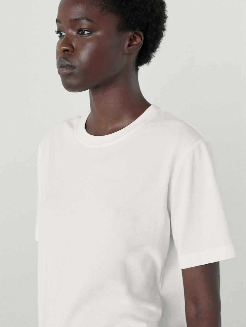 Massimo Dutti Short Sleeve Cropped Women T-Shirt White | US-EQ6450923