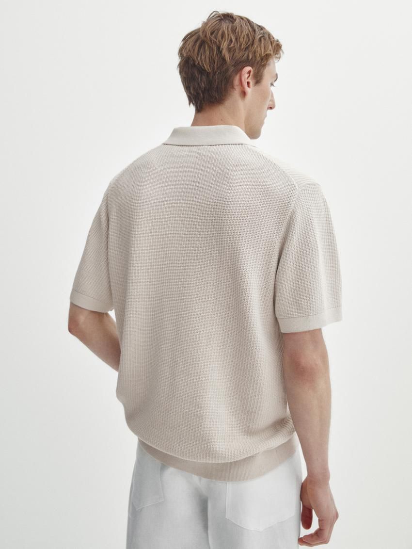 Massimo Dutti Short Sleeve Knit Men Polo Shirt Beige | US-VY4652907