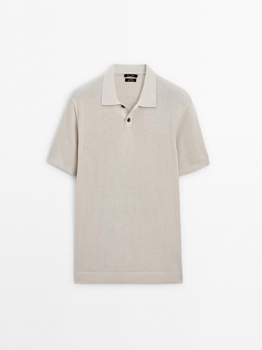 Massimo Dutti Short Sleeve Knit Men Polo Shirt Beige | US-VY4652907