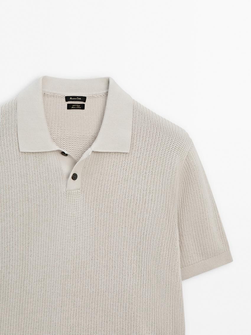 Massimo Dutti Short Sleeve Knit Men Polo Shirt Beige | US-VY4652907