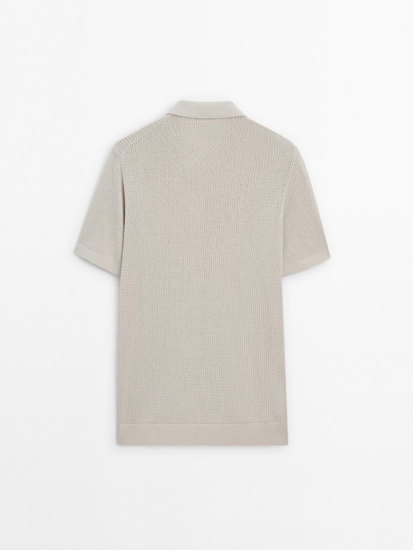 Massimo Dutti Short Sleeve Knit Men Polo Shirt Beige | US-VY4652907