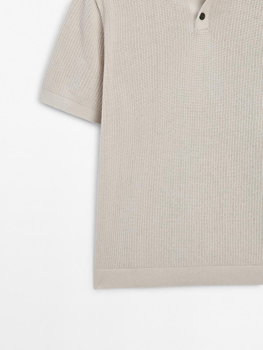 Massimo Dutti Short Sleeve Knit Men Polo Shirt Beige | US-VY4652907