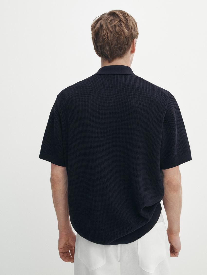 Massimo Dutti Short Sleeve Knit Men Polo Shirt Navy | US-YJ2509786