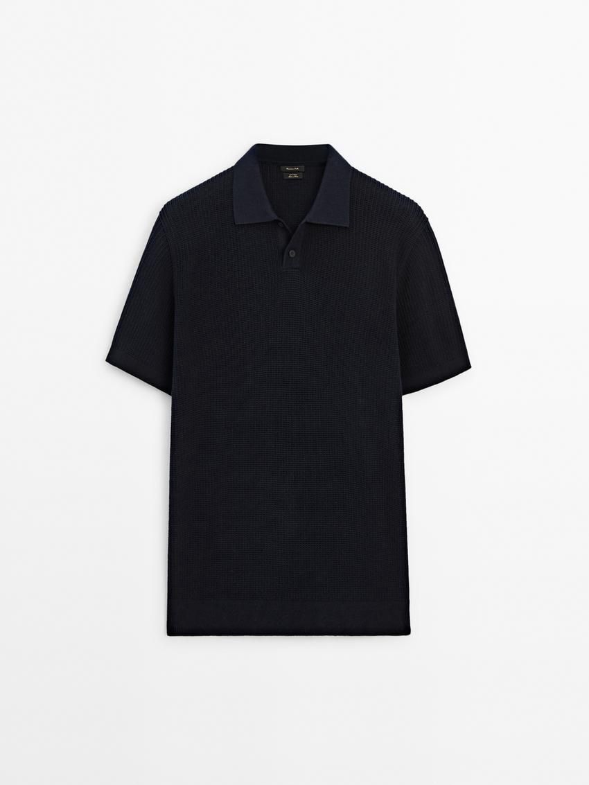 Massimo Dutti Short Sleeve Knit Men Polo Shirt Navy | US-YJ2509786