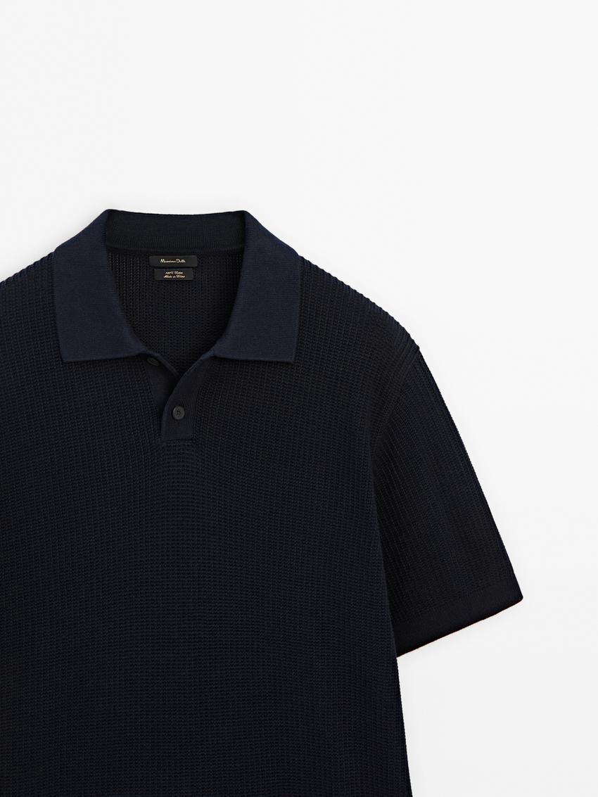 Massimo Dutti Short Sleeve Knit Men Polo Shirt Navy | US-YJ2509786