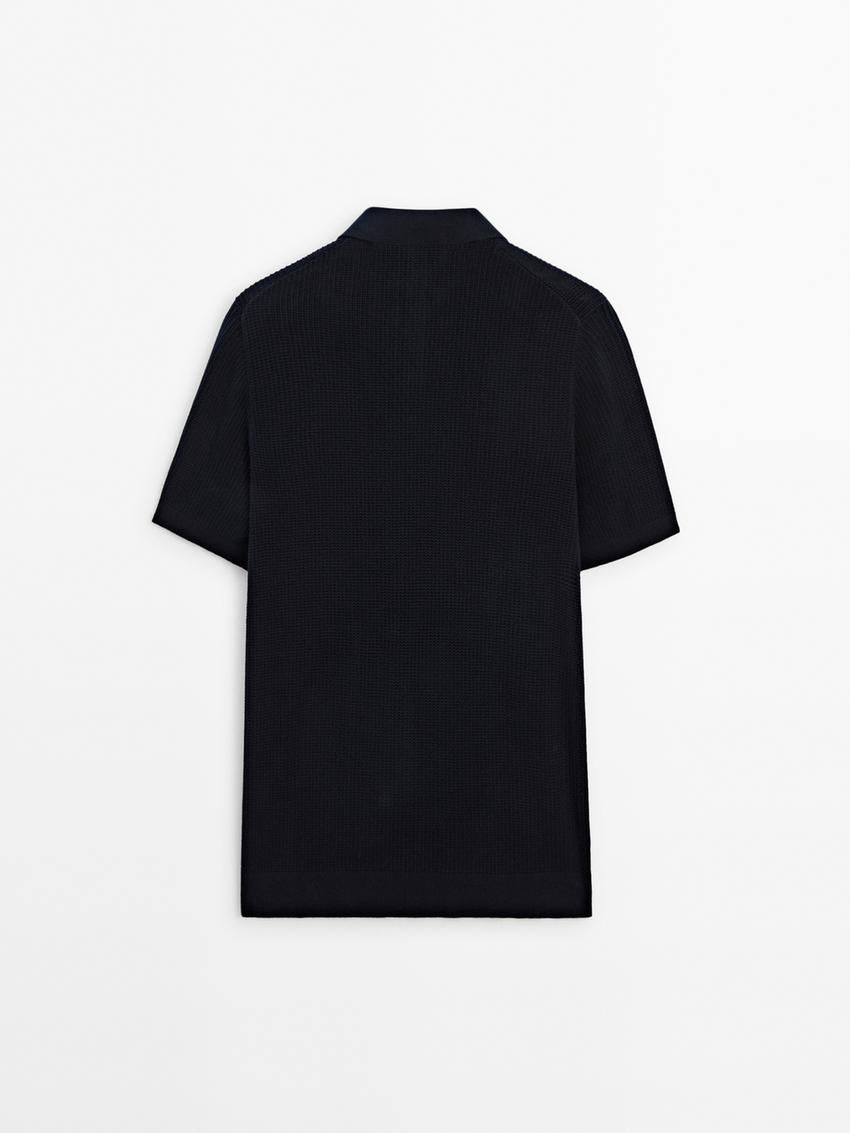 Massimo Dutti Short Sleeve Knit Men Polo Shirt Navy | US-YJ2509786