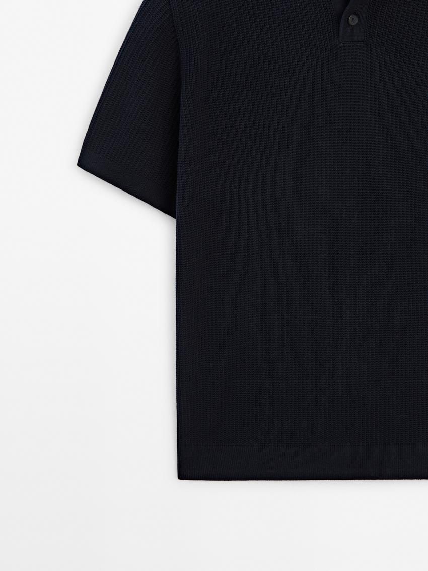 Massimo Dutti Short Sleeve Knit Men Polo Shirt Navy | US-YJ2509786