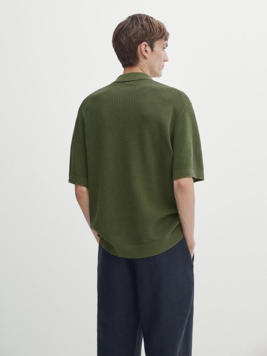 Massimo Dutti Short Sleeve Knit Men Polo Shirt Olive | US-NH1285374