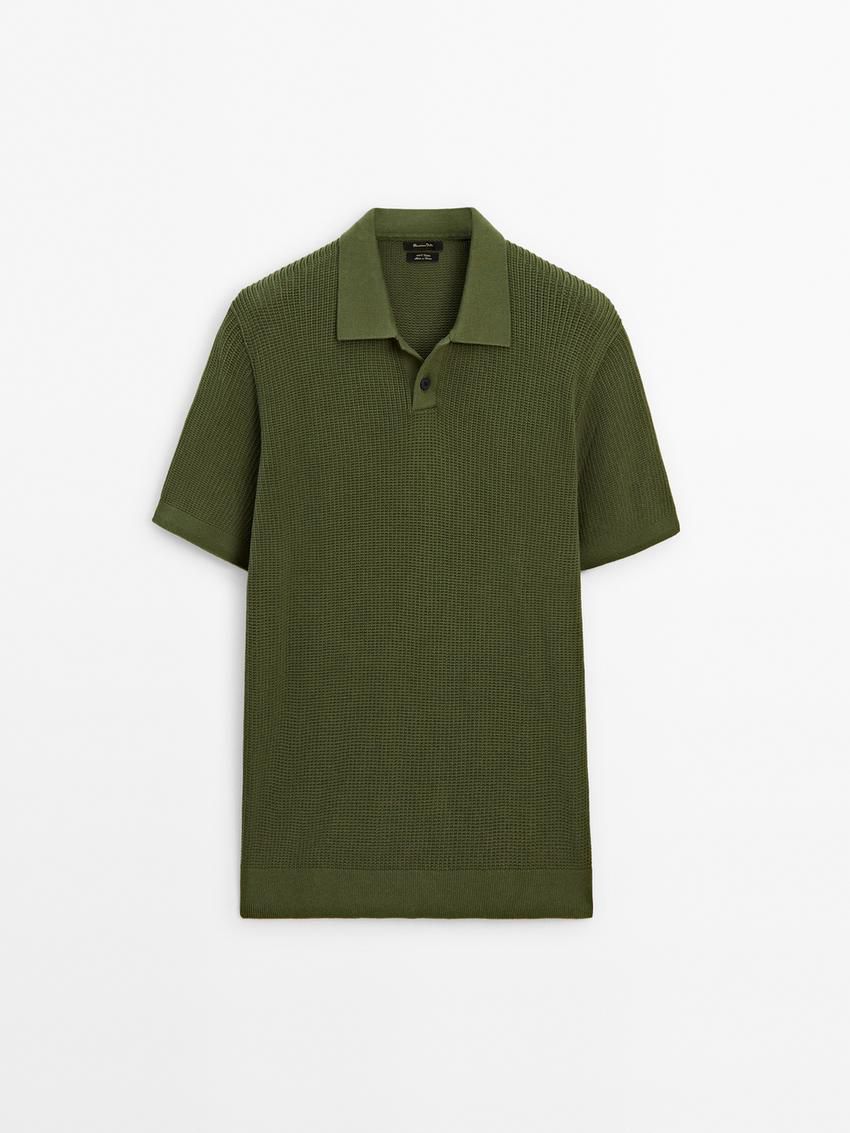 Massimo Dutti Short Sleeve Knit Men Polo Shirt Olive | US-NH1285374